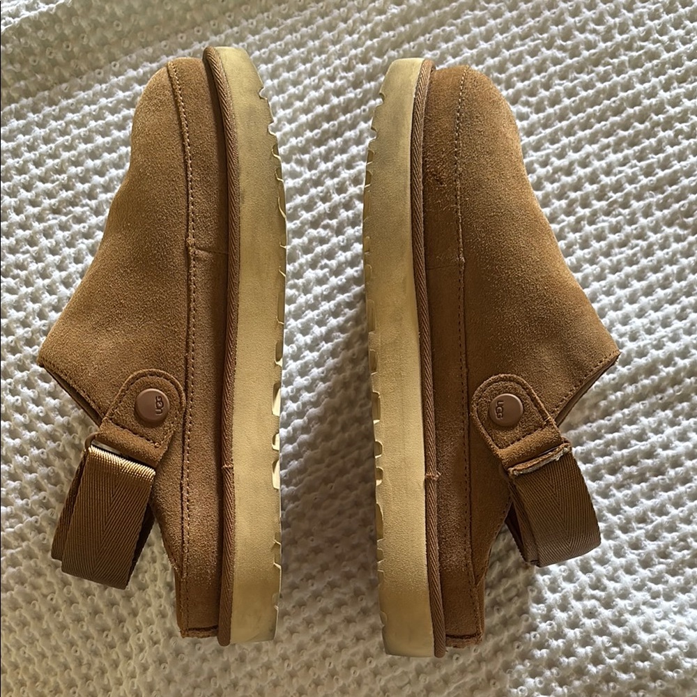 UGG Tan Suede Slide Sandals with Cream Platform - Picture 6 of 8